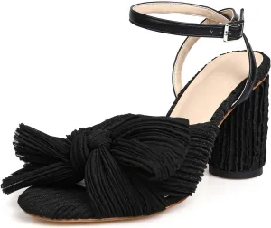 MICIFA Women's Bow Knot Heeled Sandals Open Toe High Block Ankle Strap Chunky Heels Bride Wedding Shoes
