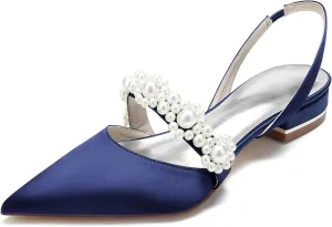Minishion Wedding Flats for Women Slingback Mary Jane Style Evening Formal Party Mule Shoes BR159