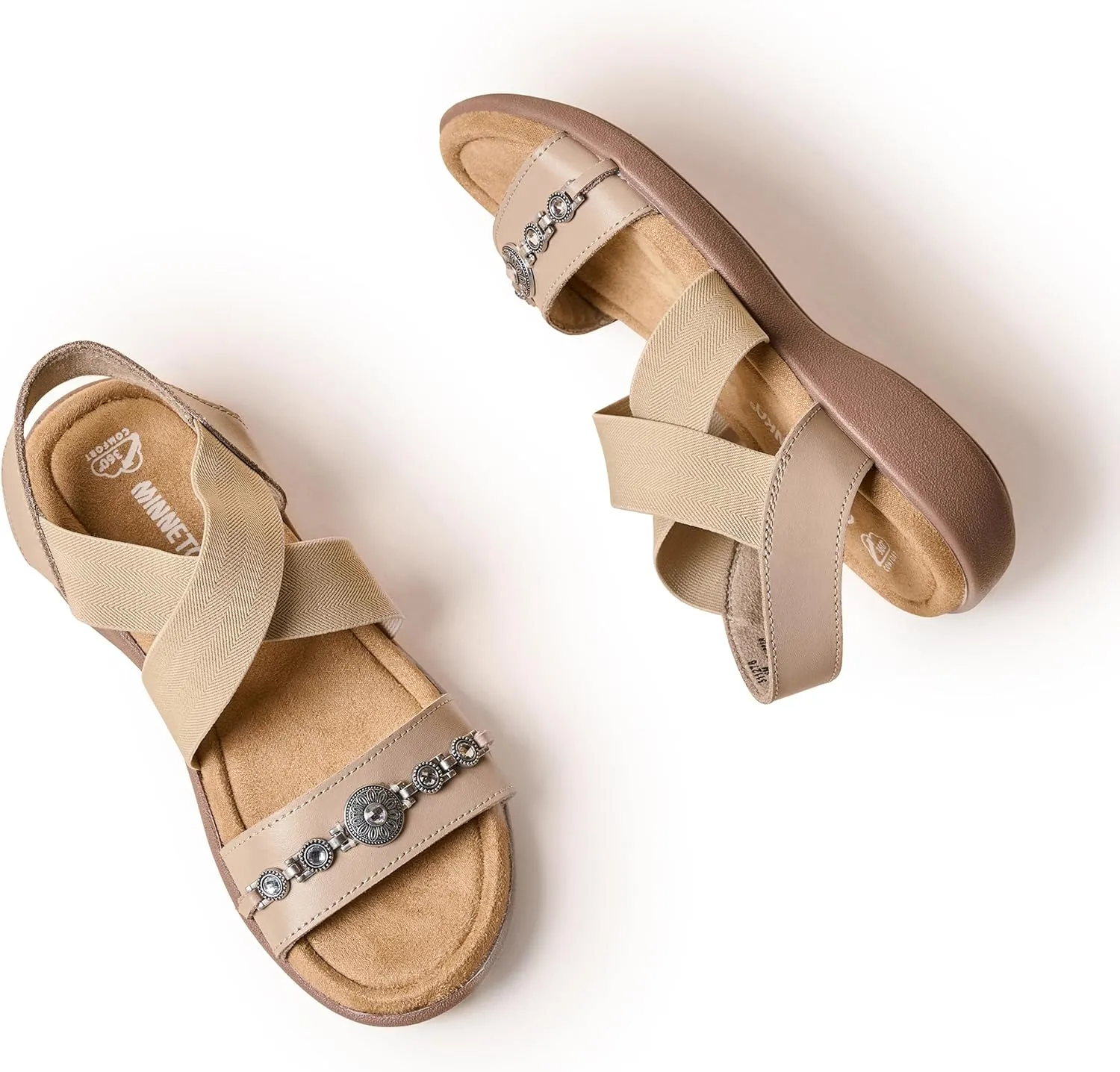 Minnetonka Brenn - Double Band Slide Sandals for Women Handcrafted with Classic Slip-On Silhouette Design, Padded Rubber Soles, and Metal Accents and Ornaments
