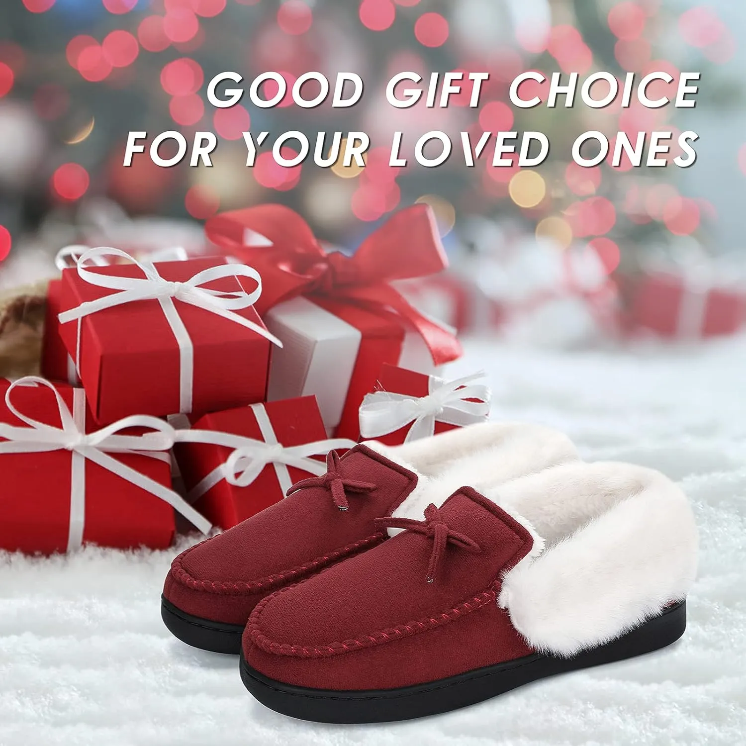 Mishansha Women's House Shoes Memory Foam Suede Moccasin Slippers Winter Warm Fleece Lined Home Shoes with Anti-Skid Rubber Sole