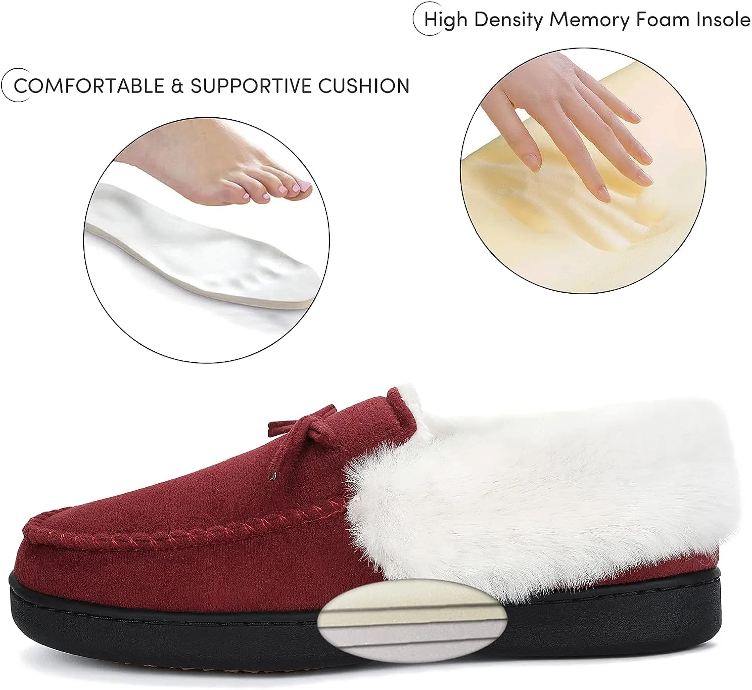 Mishansha Women's House Shoes Memory Foam Suede Moccasin Slippers Winter Warm Fleece Lined Home Shoes with Anti-Skid Rubber Sole