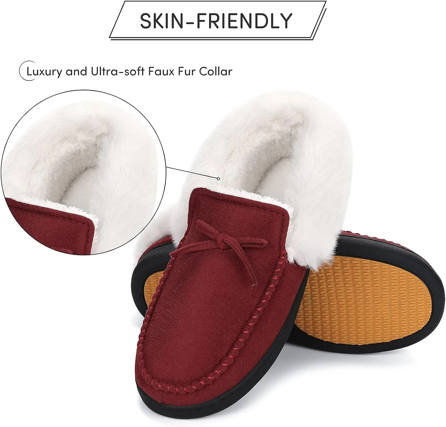 Mishansha Women's House Shoes Memory Foam Suede Moccasin Slippers Winter Warm Fleece Lined Home Shoes with Anti-Skid Rubber Sole