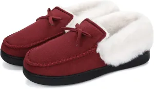 Mishansha Women's House Shoes Memory Foam Suede Moccasin Slippers Winter Warm Fleece Lined Home Shoes with Anti-Skid Rubber Sole