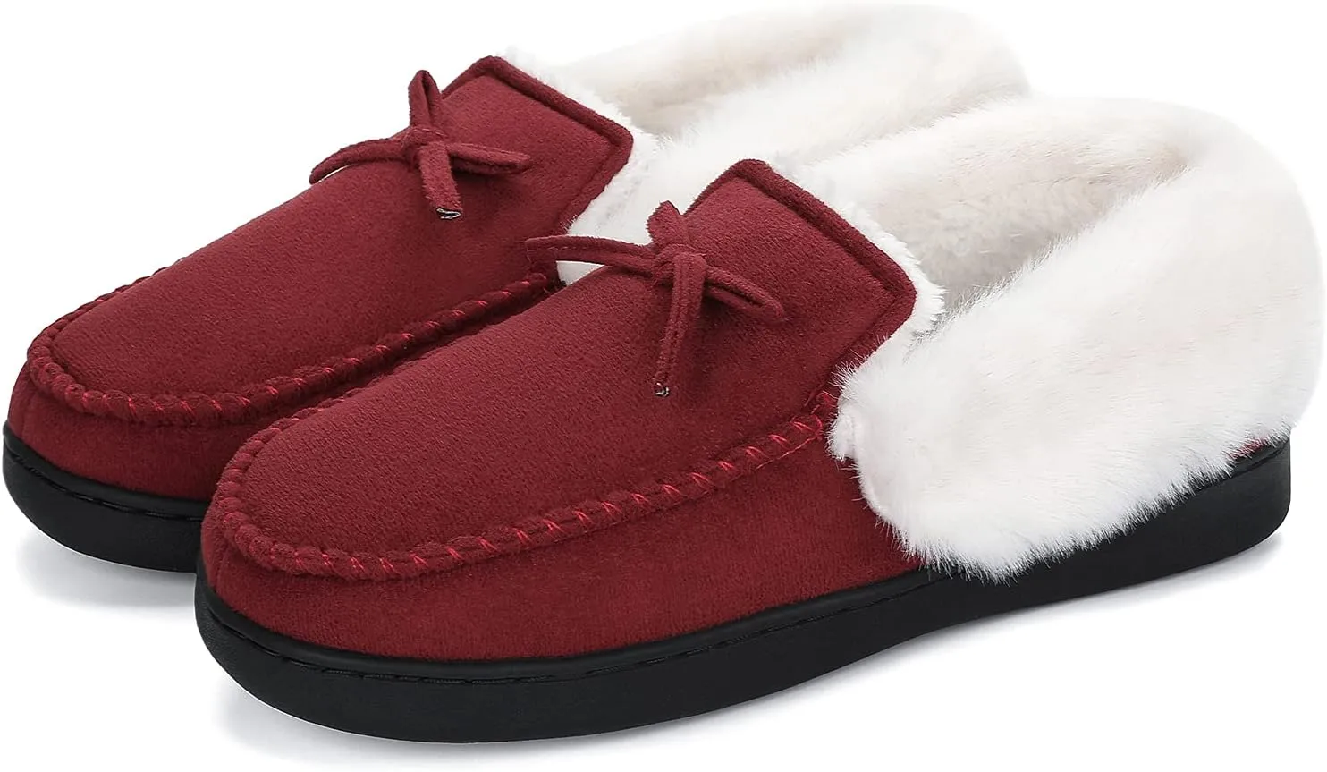 Mishansha Women's House Shoes Memory Foam Suede Moccasin Slippers Winter Warm Fleece Lined Home Shoes with Anti-Skid Rubber Sole