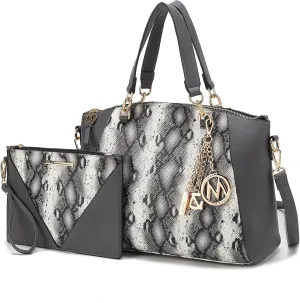 MKF Collection Tote Bag for Women With Wristlet, Snake Embossed Vegan Leather Crossbody Top-Handle Handbag Purse