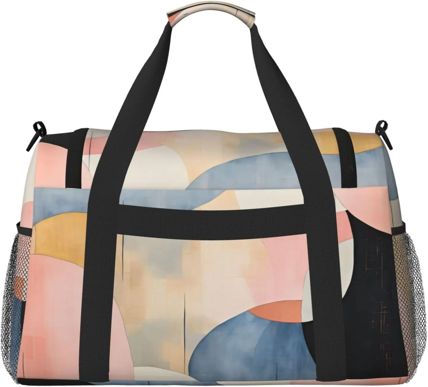 Modern Abstract Pink Blue Travel Duffel Bag with Strap Multi Pockets Sports Bag Handbag Large Shoulder Bag for Gym Weekend Fitness Camping