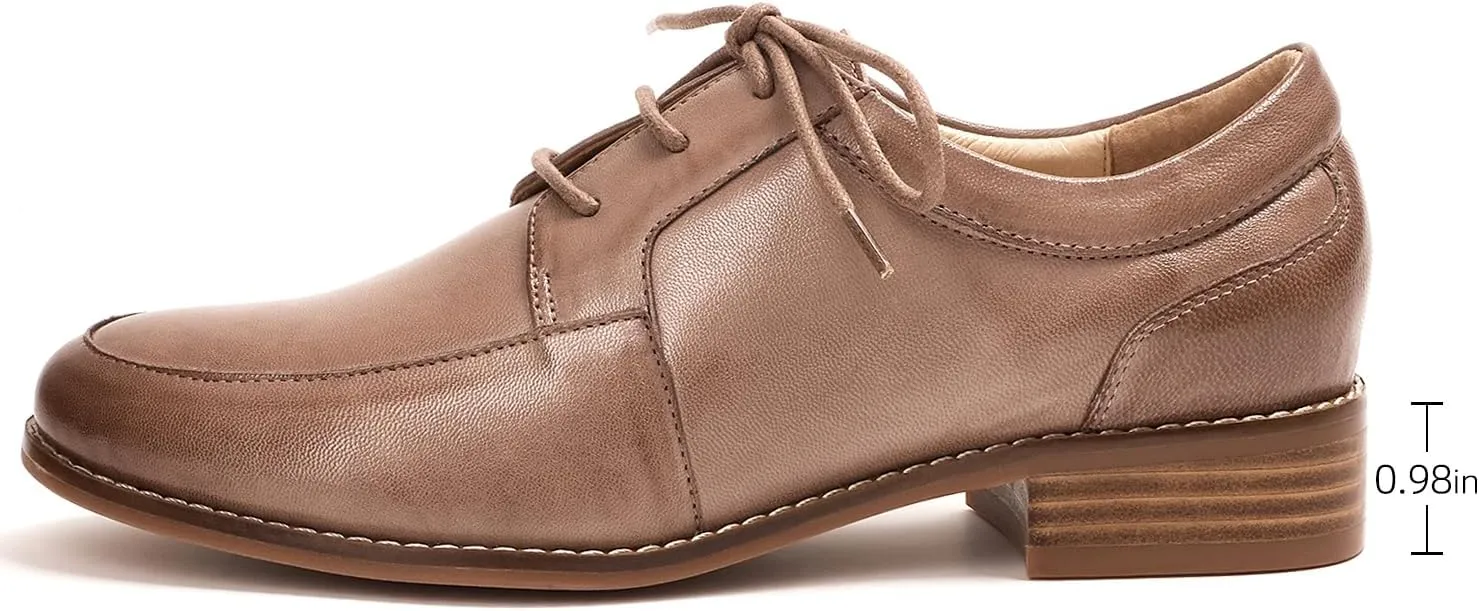 Mona flying Womens Handmade Dress Oxfords Derby Comfortable Lace up Leather Flat Office Work Shoes for Ladies
