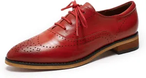 Mona flying Women's Leather Perforated Lace-up Oxfords Brogue Derby Shoes for Ladies