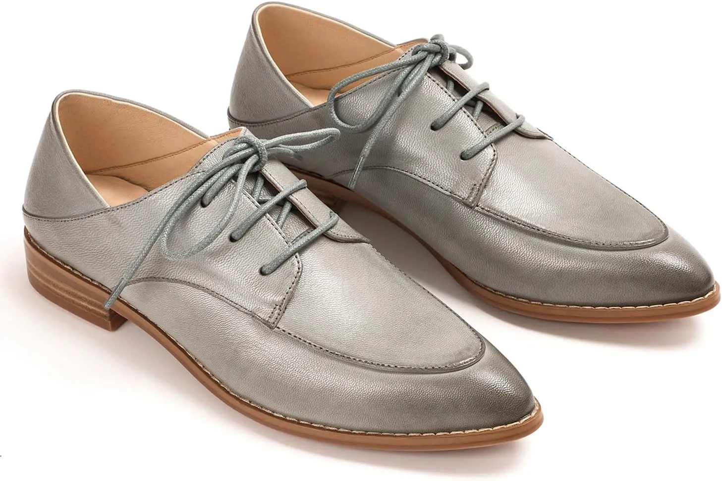 Mona flying Women's Pointed Toe Oxfords Derby Retro Lace up Leather Flat Office Work Shoes for Ladies