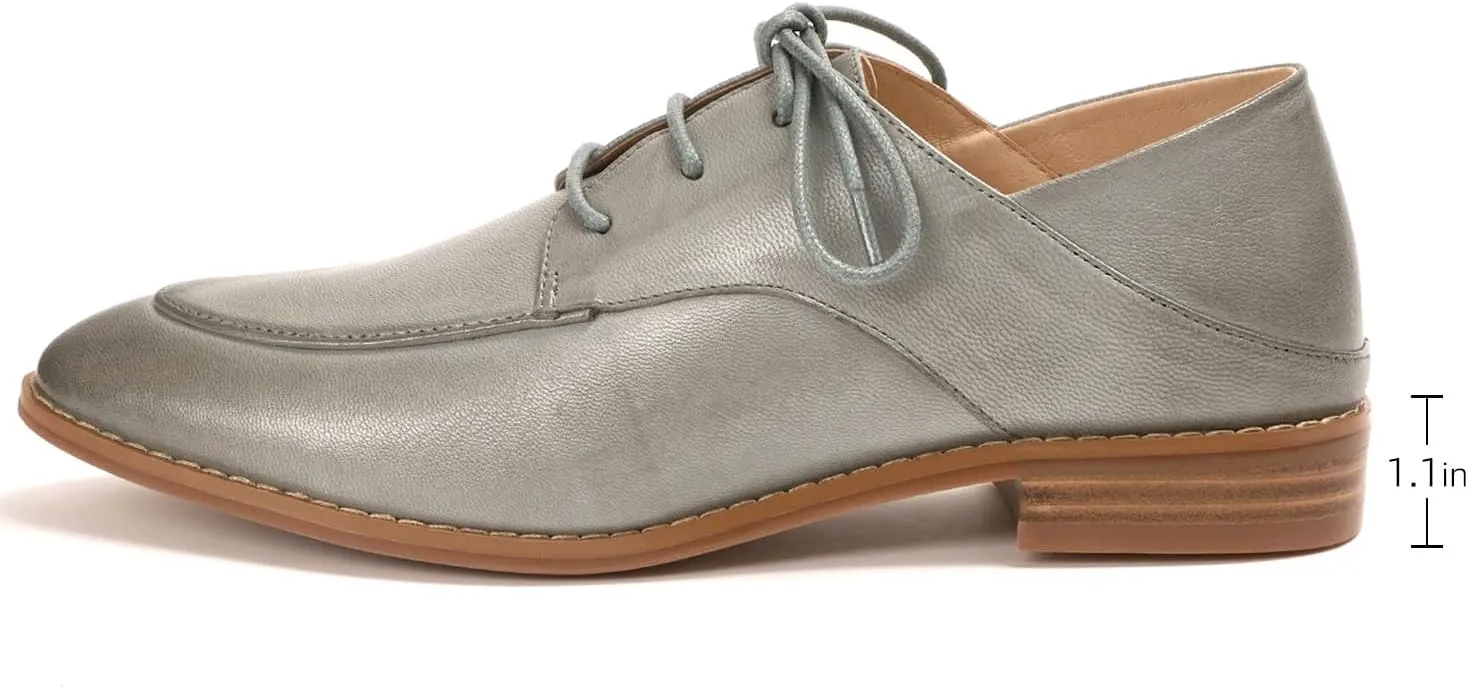 Mona flying Women's Pointed Toe Oxfords Derby Retro Lace up Leather Flat Office Work Shoes for Ladies