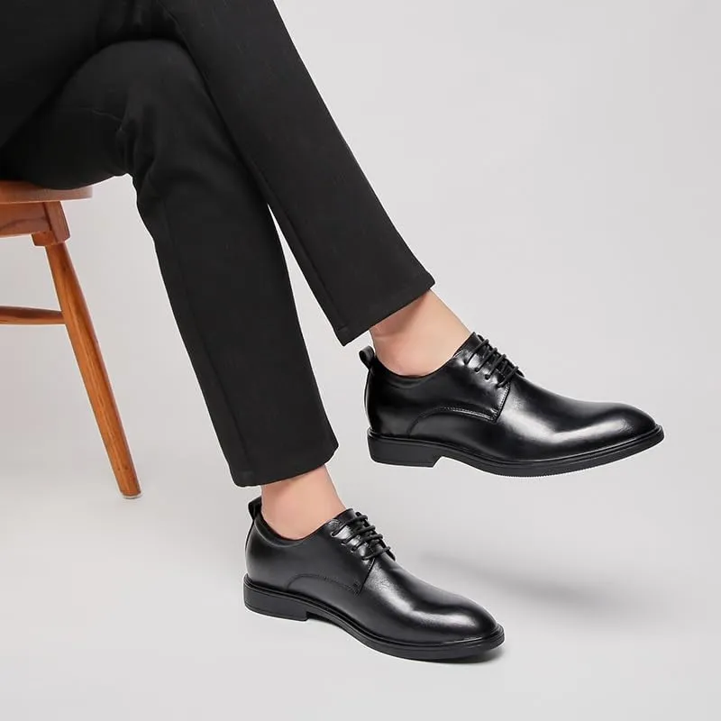 New Dress Shoes for Men Lace Up Round Toe Genuine Leather Solid Color Derby Shoes Non Slip Anti-slip Slip Resistant Block Heel Rubber Sole Business