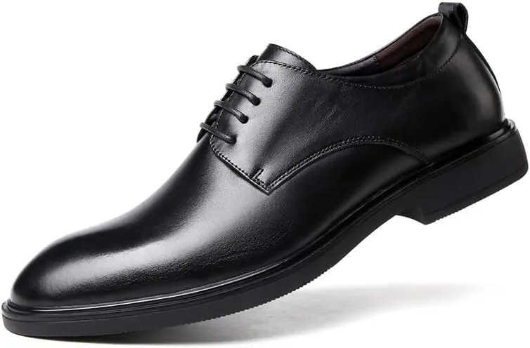 New Dress Shoes for Men Lace Up Round Toe Genuine Leather Solid Color Derby Shoes Non Slip Anti-slip Slip Resistant Block Heel Rubber Sole Business