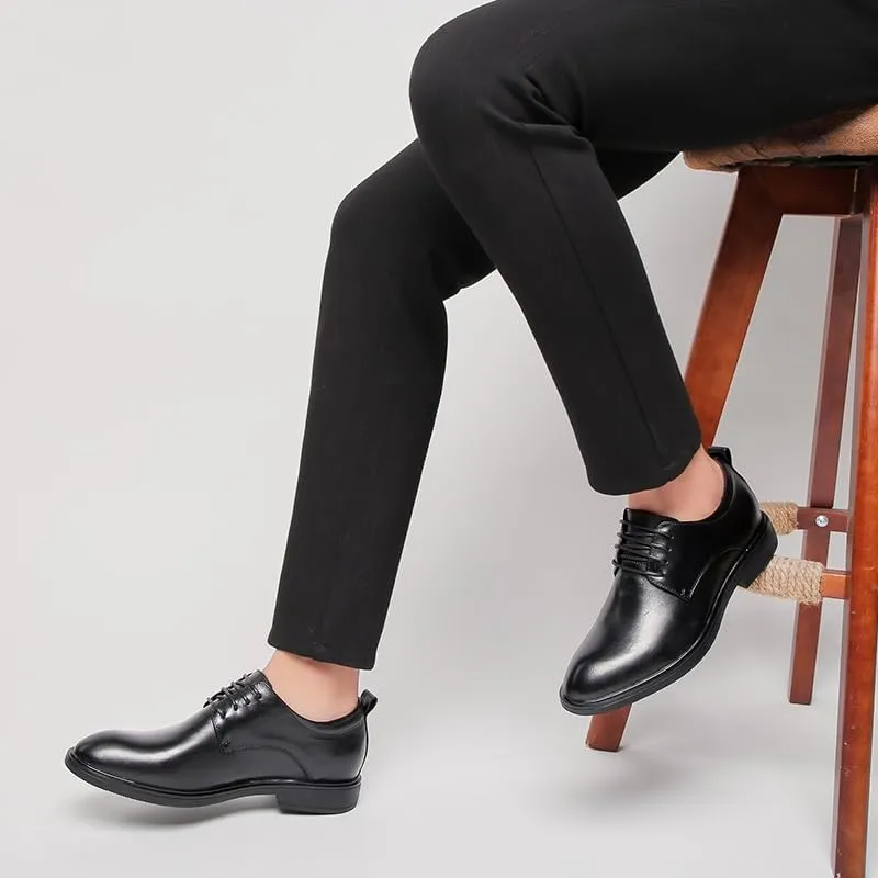 New Dress Shoes for Men Lace Up Round Toe Genuine Leather Solid Color Derby Shoes Non Slip Anti-slip Slip Resistant Block Heel Rubber Sole Business