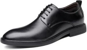 New Dress Shoes for Men Lace Up Round Toe Genuine Leather Solid Color Derby Shoes Non Slip Anti-slip Slip Resistant Block Heel Rubber Sole Business