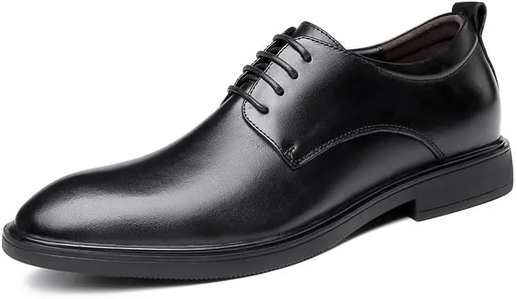 New Dress Shoes for Men Lace Up Round Toe Genuine Leather Solid Color Derby Shoes Non Slip Anti-slip Slip Resistant Block Heel Rubber Sole Business