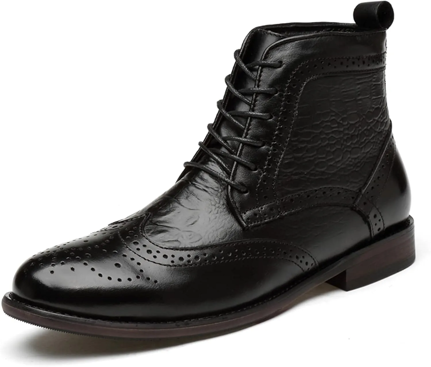 New Men's Ankle Boots Wearable Slip Resistant Derby Burnished Toe Carved Brogue Win Tip Crocodile Print Cowhide Leather Stylish Casual