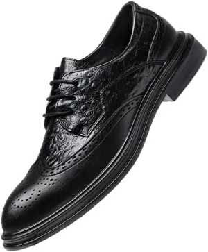 New Shoes Dress Oxford for Men Lace Up Crocodile Print Wing Tip Brogue Embossed Derby Shoes Non Slip Rubber Sole Anti-Slip Prom