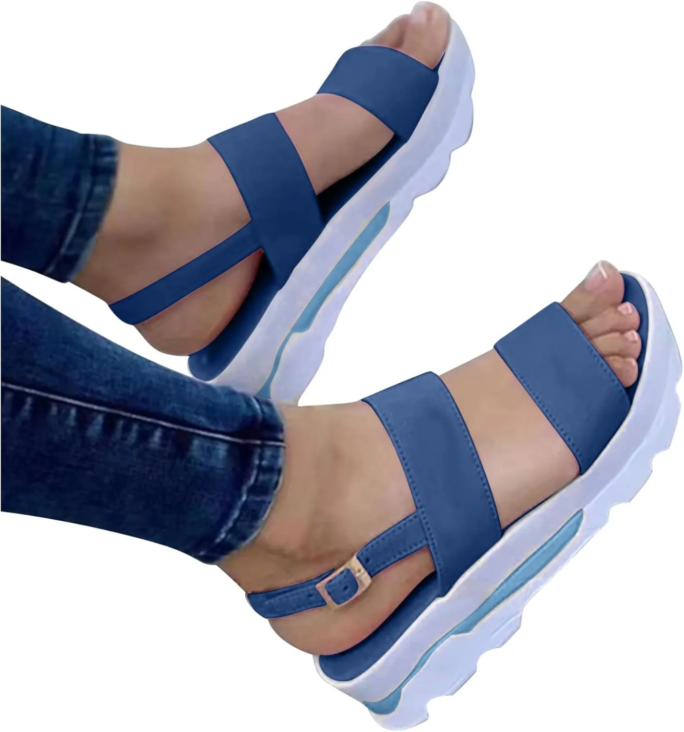 oiangi Double Strap Sandals for Women Platform Summer Casual Open Toe Buckle Thick Soled Slipper Solid Comfortable Non-Slip Outdoor Beach Shoes Sandalias