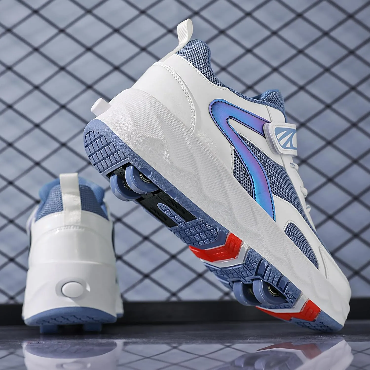 Outdoor Roller Skate Shoes for Kids, Parkour Roller Shoes with 4-Wheel & 2-Wheel Modes, Transformable Sneaker Skates for Boys, Versatile Roller Skating Footwear