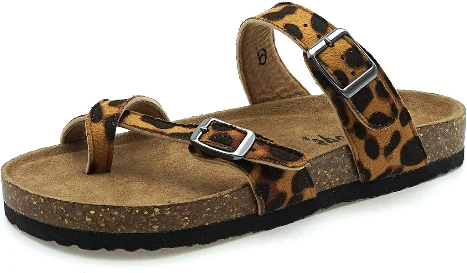 OUTWOODS Women's Bork-30 Vegan Leather Slide On Toe Loop Sandals (6M, Cheetah)
