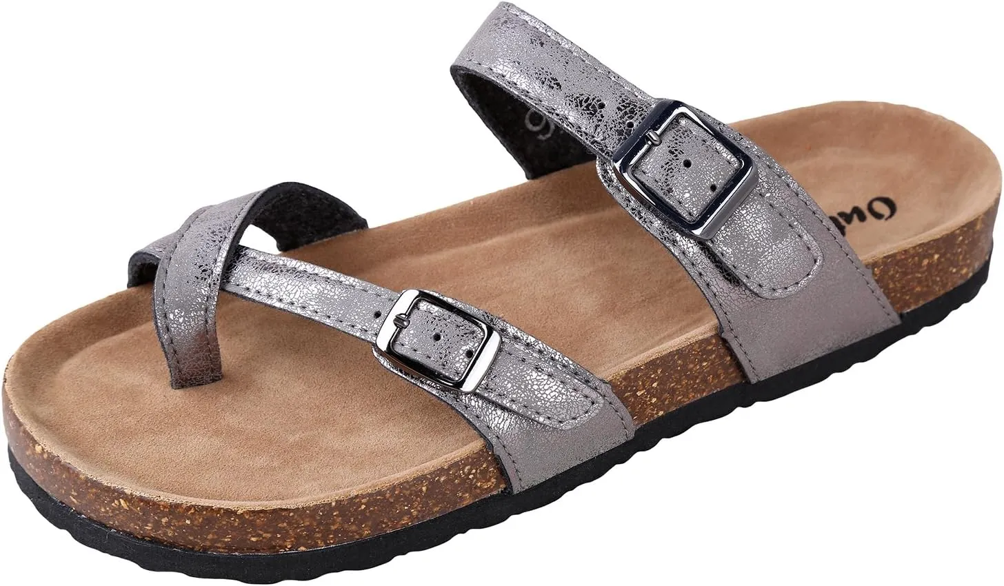 Outwoods Women's Bork-30 Vegan Leather Slide On Toe Loop Sandals