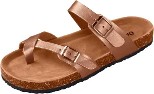 Outwoods Women's Bork-30 Vegan Leather Slide On Toe Loop Sandals