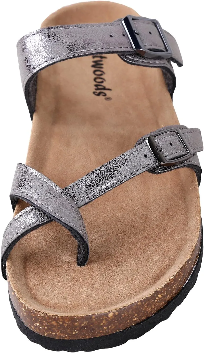 Outwoods Women's Bork-30 Vegan Leather Slide On Toe Loop Sandals