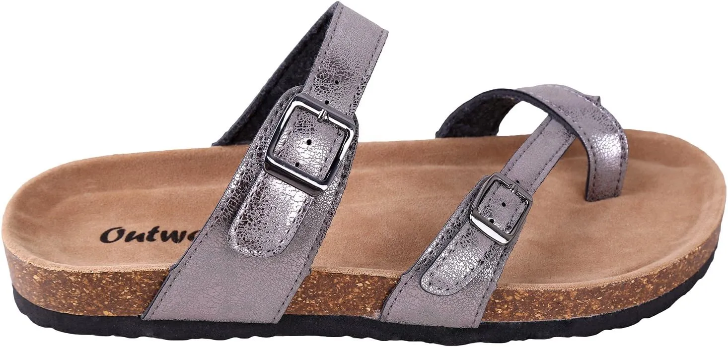 Outwoods Women's Bork-30 Vegan Leather Slide On Toe Loop Sandals