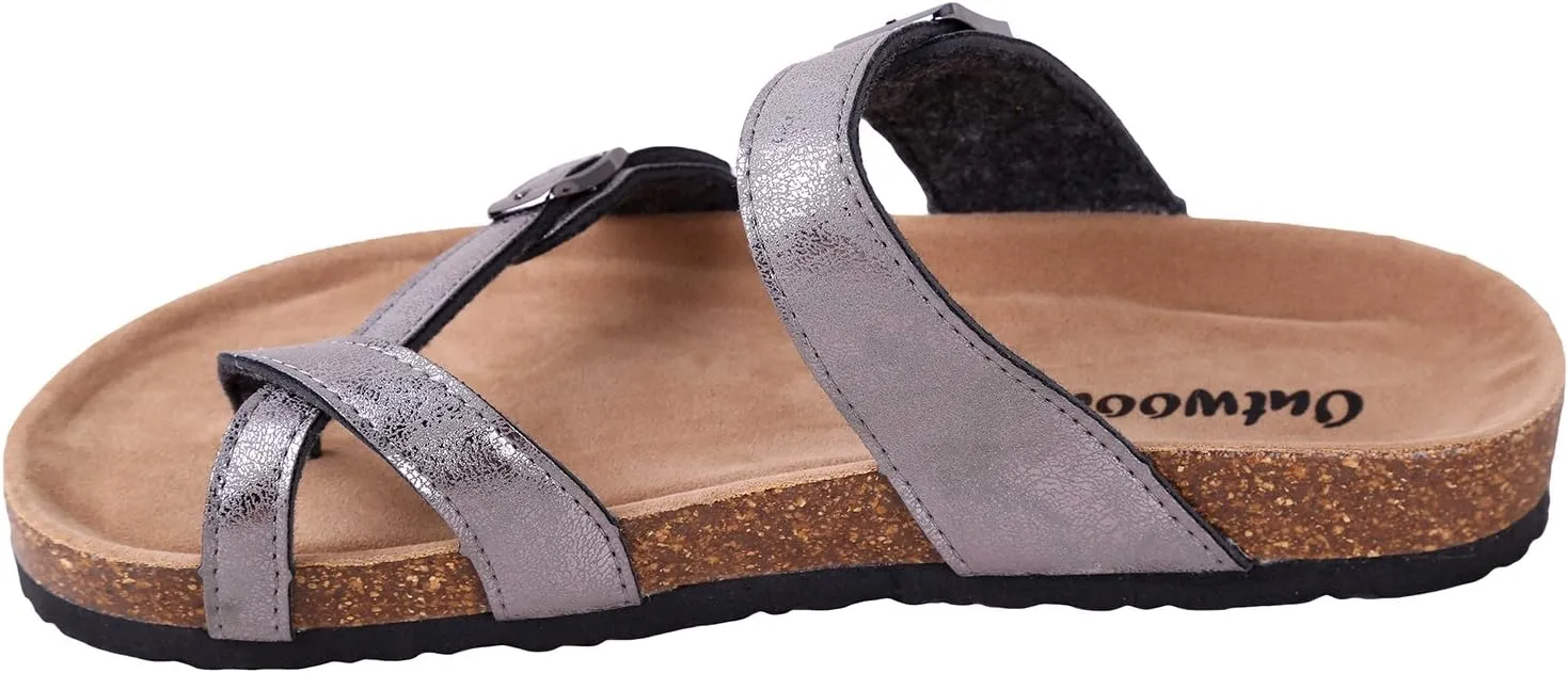 Outwoods Women's Bork-30 Vegan Leather Slide On Toe Loop Sandals