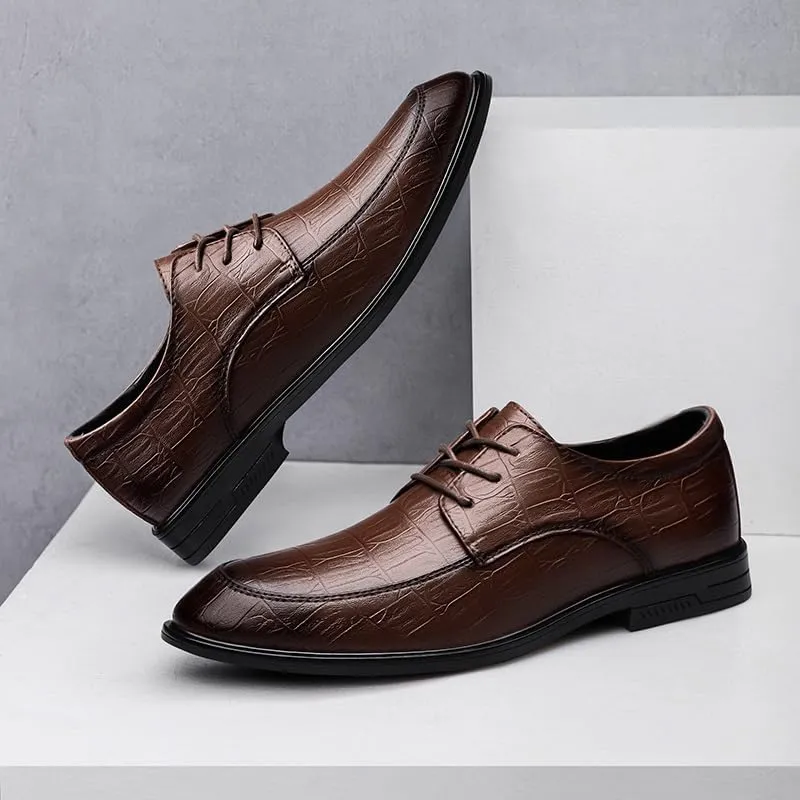 Oxford Shoes for Men Lace Up Leather Apron Toe Derby Shoes Rubber Sole Non Slip Block Heel Anti-Slip Slip Resistant Wedding