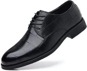 Oxford Shoes for Men Lace Up Round Toe Plaid Embossed Derby Shoes Leather Rubber Sole Block Heel Non Slip Resistant Low Top Wedding