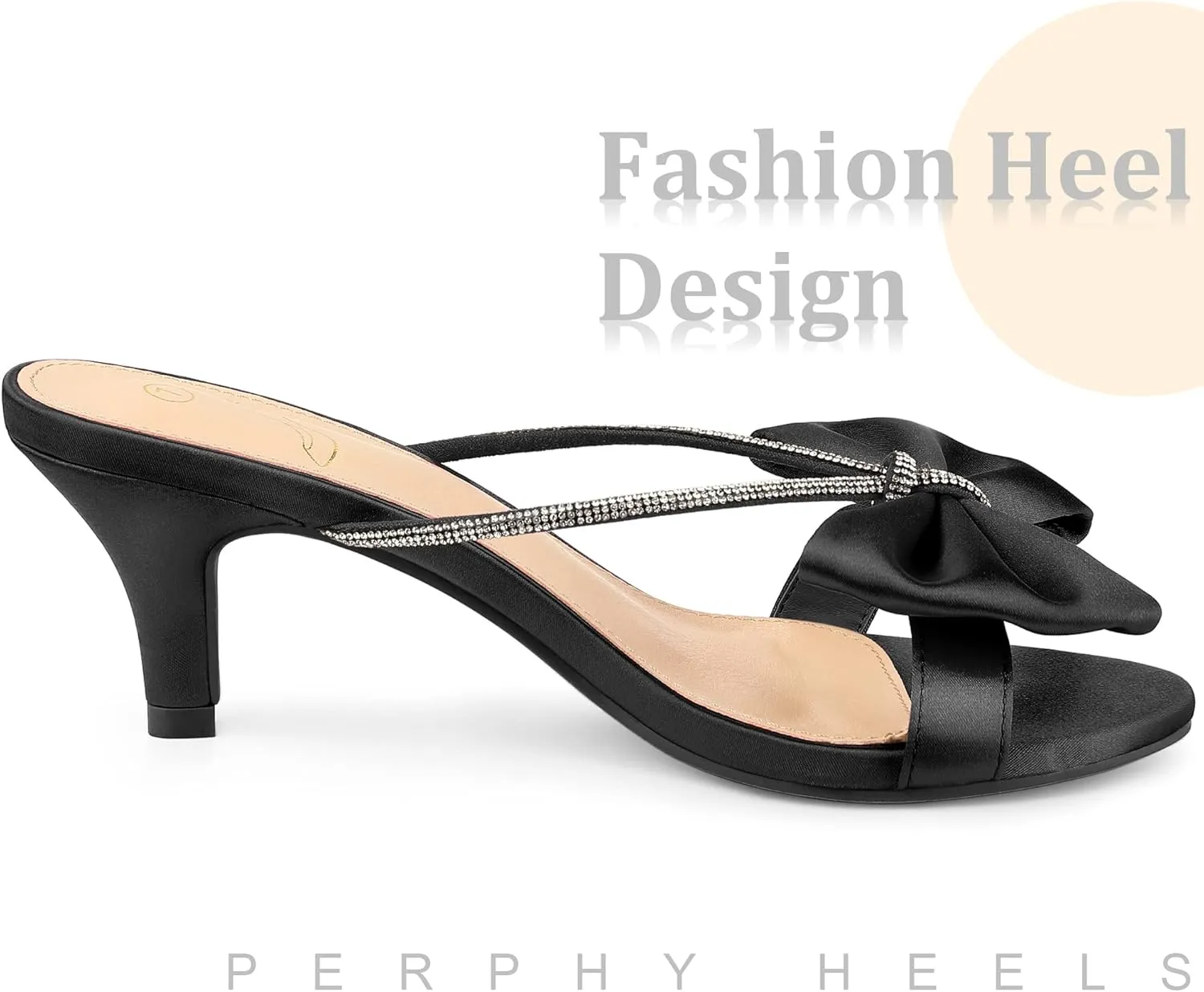 Perphy Rhinestone Strap Bow Kitten Heels Slide Sandals for Women