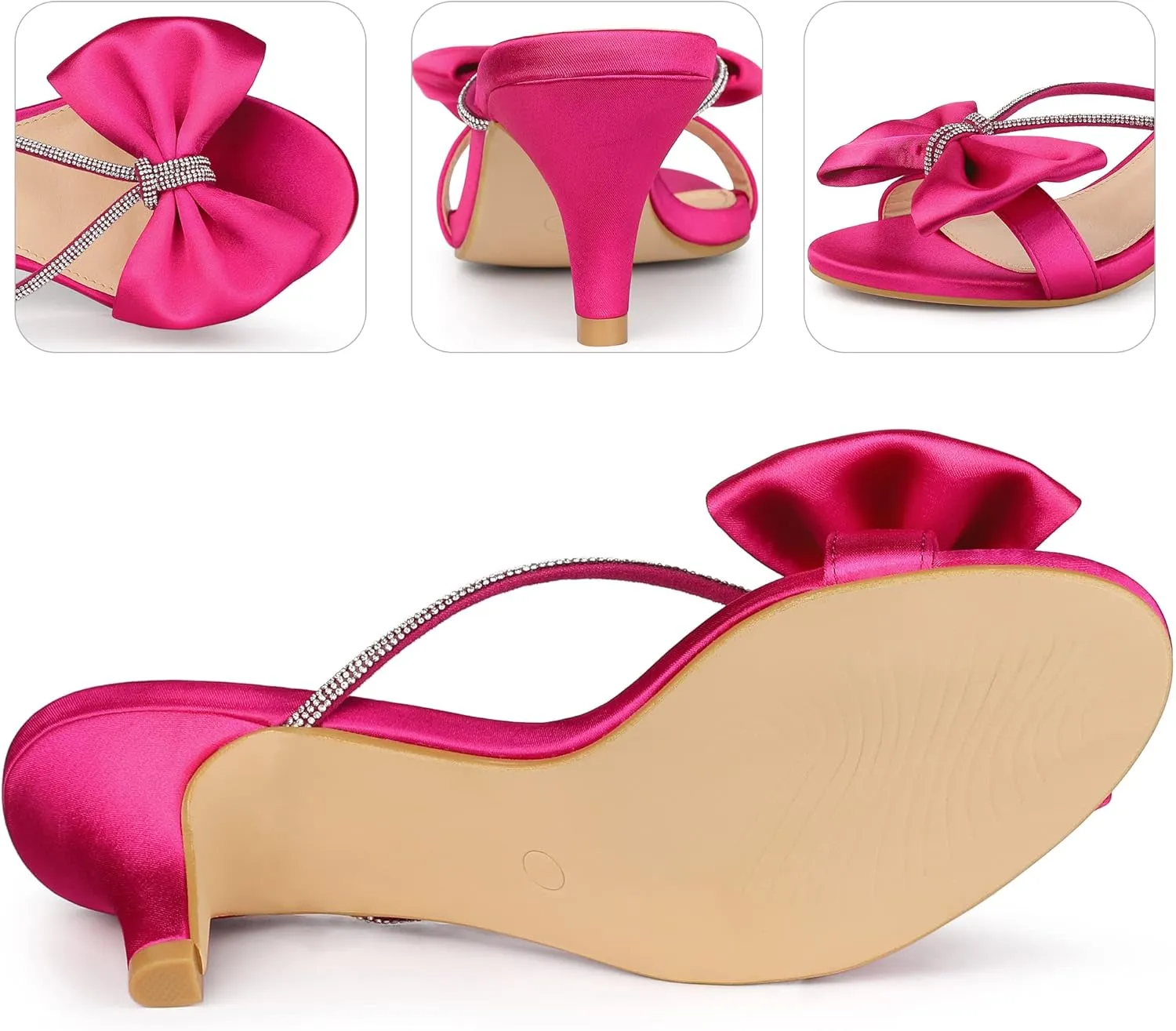 Perphy Rhinestone Strap Bow Kitten Heels Slide Sandals for Women