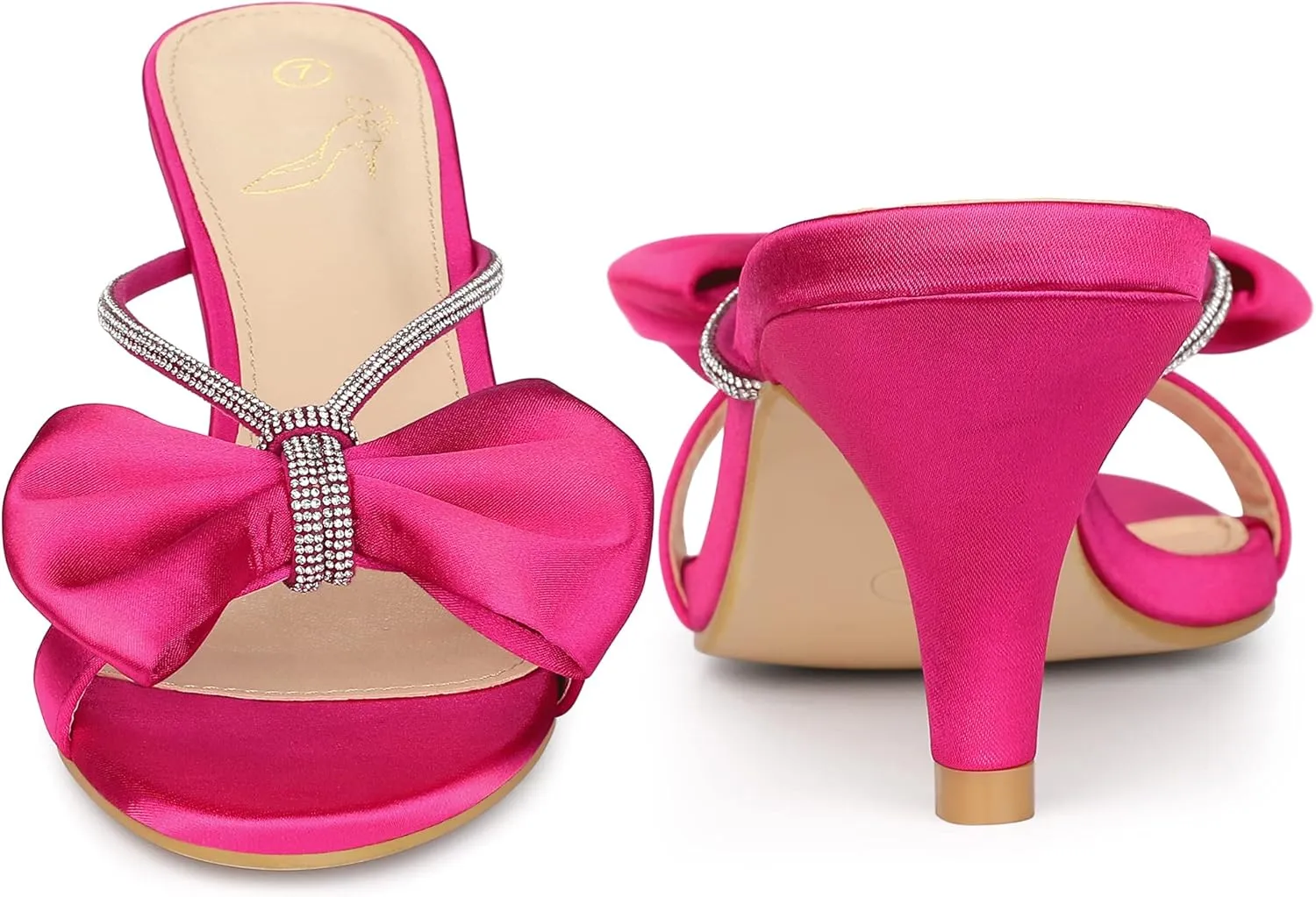 Perphy Rhinestone Strap Bow Kitten Heels Slide Sandals for Women
