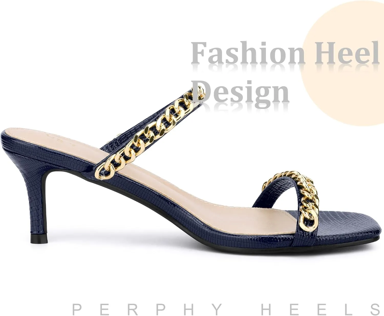 Perphy Snakeskin Print Square Toe Gold Chain Stiletto Heels Strappy Sandals for Women