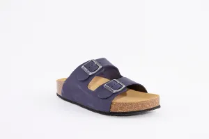 PLAKTON - 340010 DOUBLE BUCKLE FLAT MULE - BLUE NUBUCK