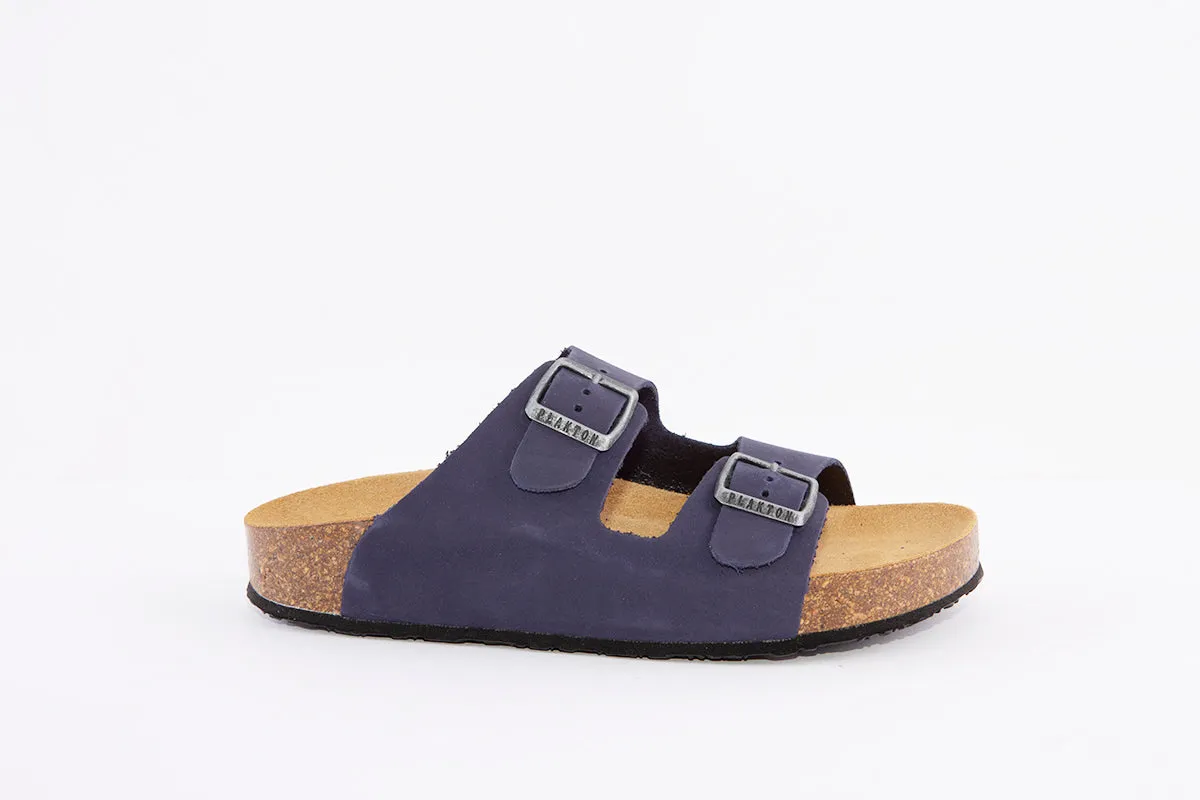 PLAKTON - 340010 DOUBLE BUCKLE FLAT MULE - BLUE NUBUCK