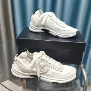 Polyester Luxurious Savings-packed CHANEL Grey Mesh And White Sneaker Fabric Suede