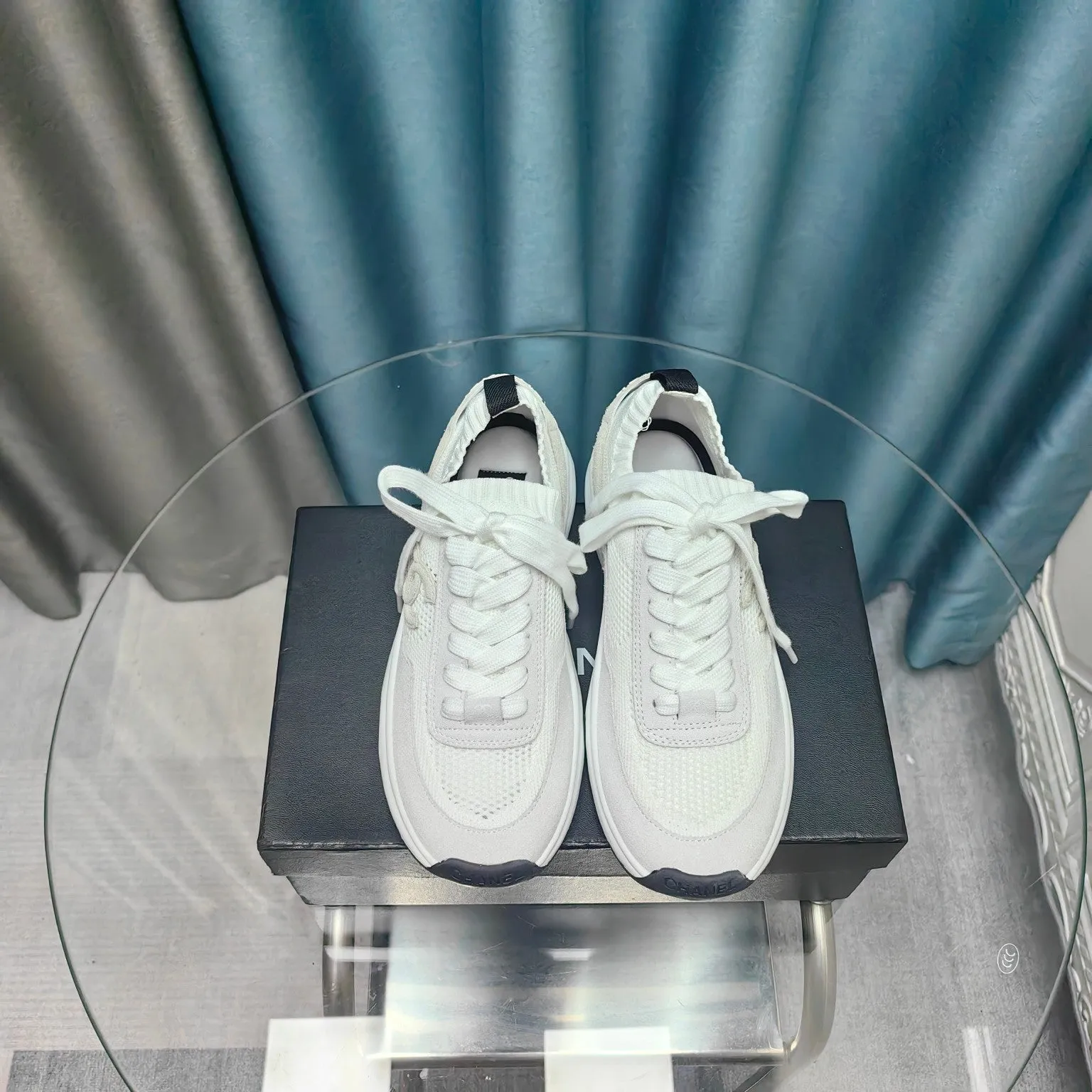 Polyester Luxurious Savings-packed CHANEL Grey Mesh And White Sneaker Fabric Suede