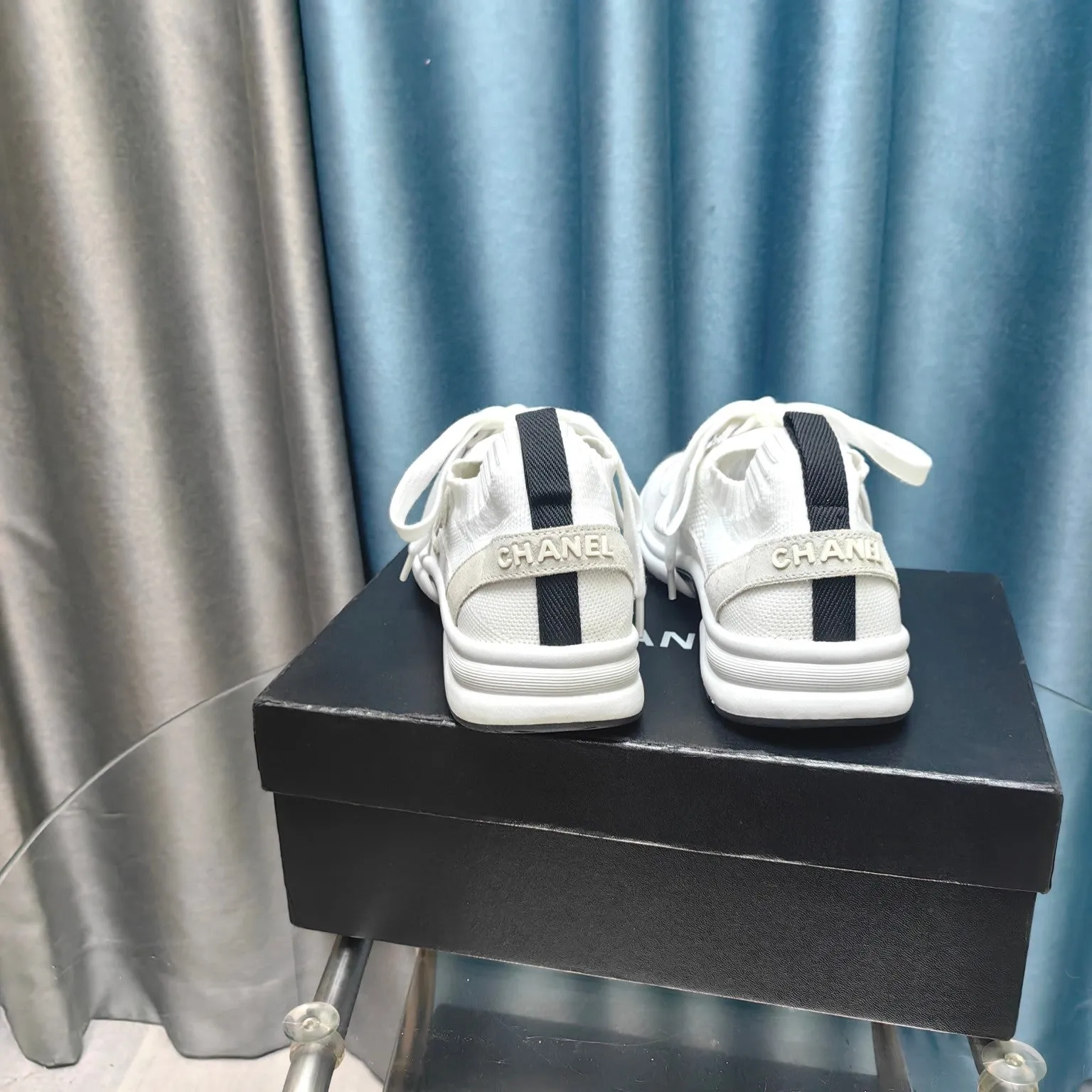 Polyester Luxurious Savings-packed CHANEL Grey Mesh And White Sneaker Fabric Suede