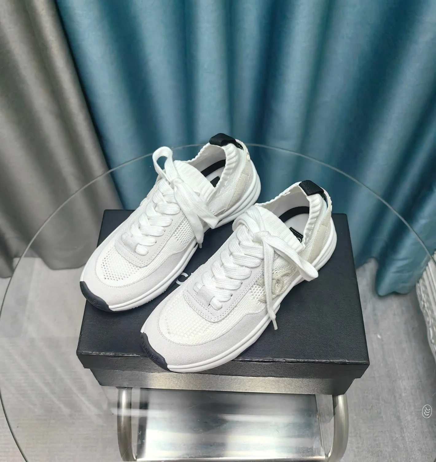 Polyester Luxurious Savings-packed CHANEL Grey Mesh And White Sneaker Fabric Suede