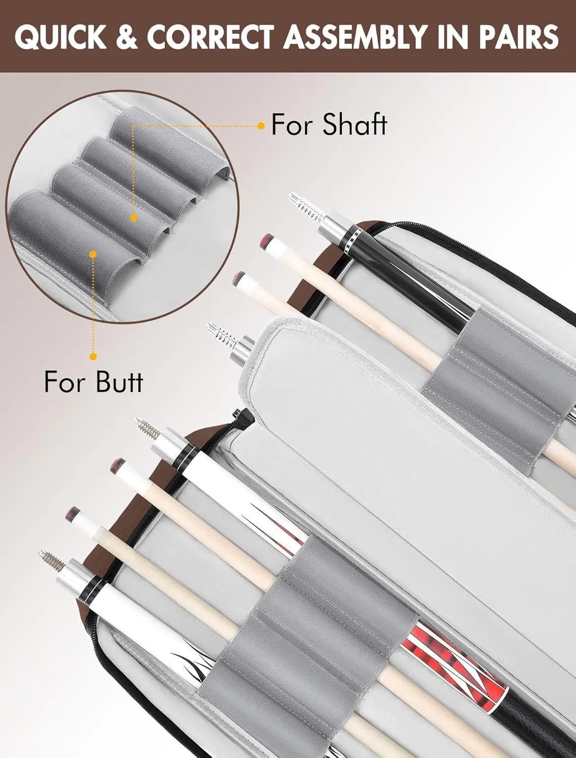 Pool Cue Case, Pool Stick Case 4x5 with Multiple Pockets Holds 4 Butts 5 Shafts, Soft Padded Sturdy Pool Cue Bag, Billiard Cue Backpack with Adjustable Shoulder Straps for Men and Women