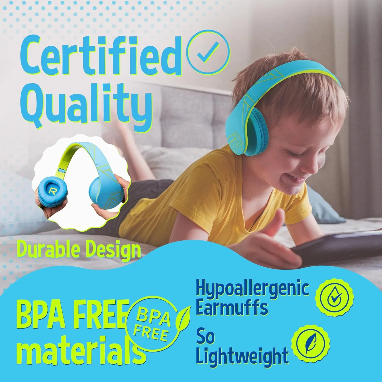 PowerLocus Kids Headphones Over-Ear, Bluetooth Wireless Headphones for Kids,with Microphone, Safe 85DB Volume Limited, Foldable with Carry Case, Audio Cable, Micro SD mode for Online Classes,PC,Phones
