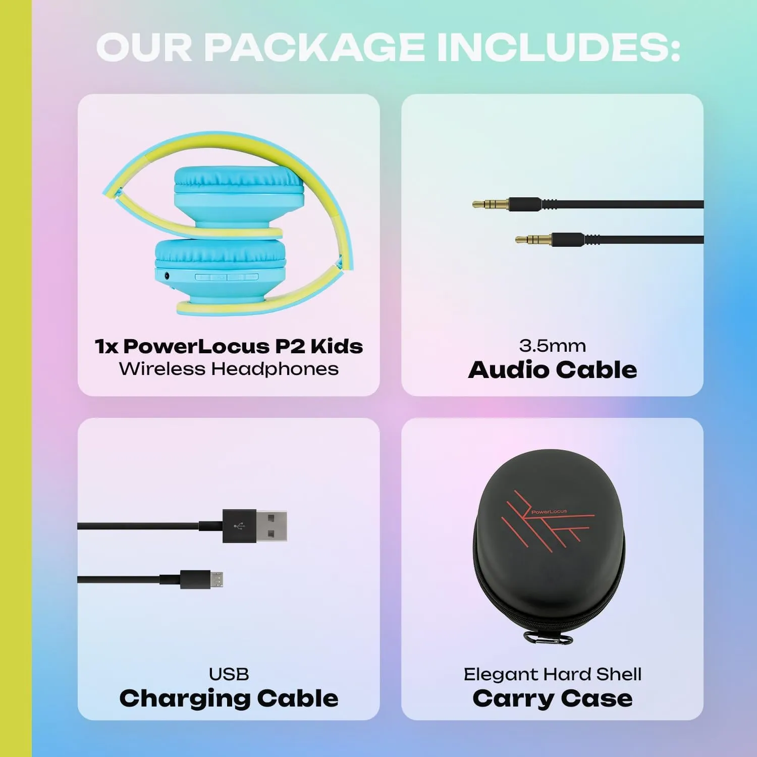 PowerLocus Kids Headphones Over-Ear, Bluetooth Wireless Headphones for Kids,with Microphone, Safe 85DB Volume Limited, Foldable with Carry Case, Audio Cable, Micro SD mode for Online Classes,PC,Phones