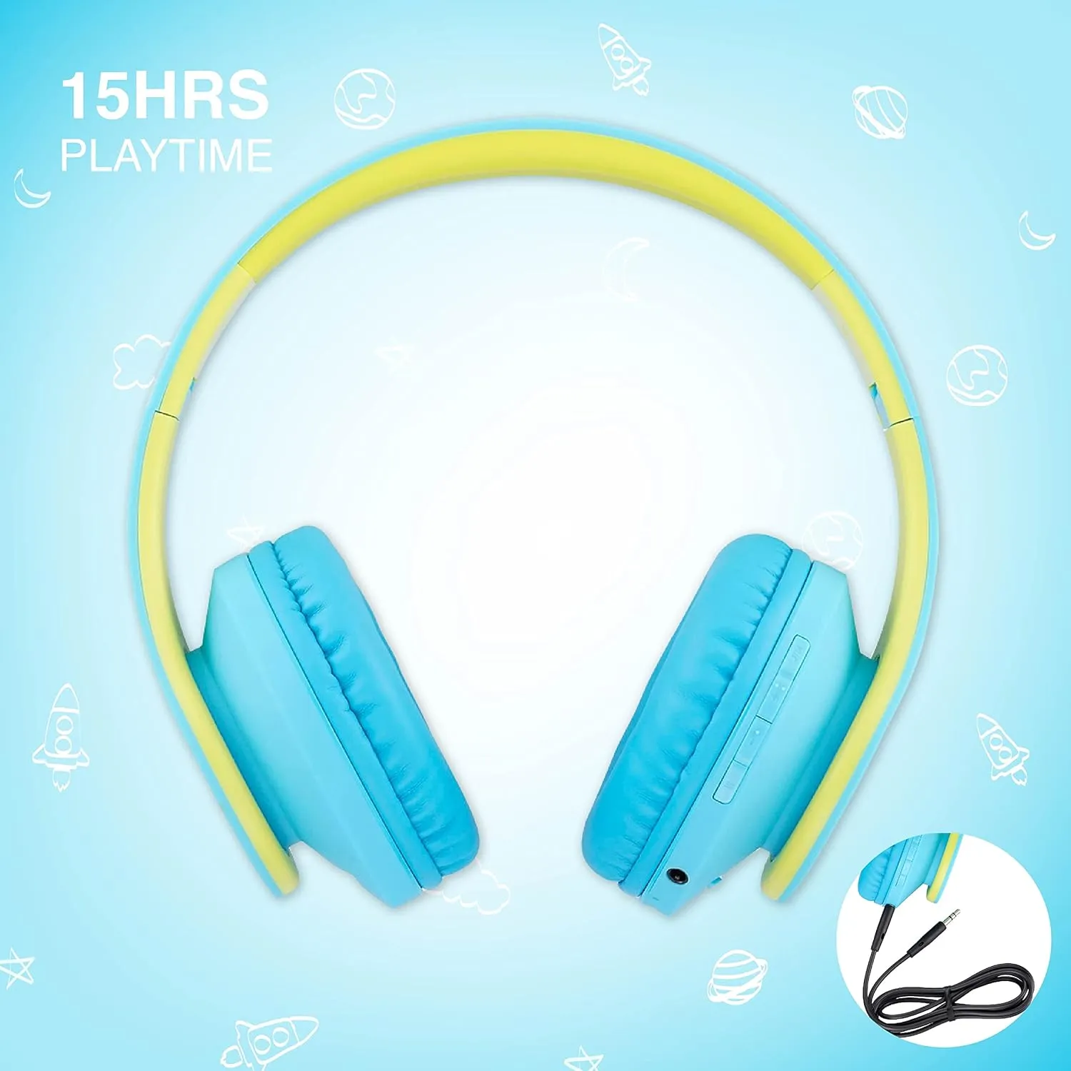 PowerLocus Kids Headphones Over-Ear, Bluetooth Wireless Headphones for Kids,with Microphone, Safe 85DB Volume Limited, Foldable with Carry Case, Audio Cable, Micro SD mode for Online Classes,PC,Phones