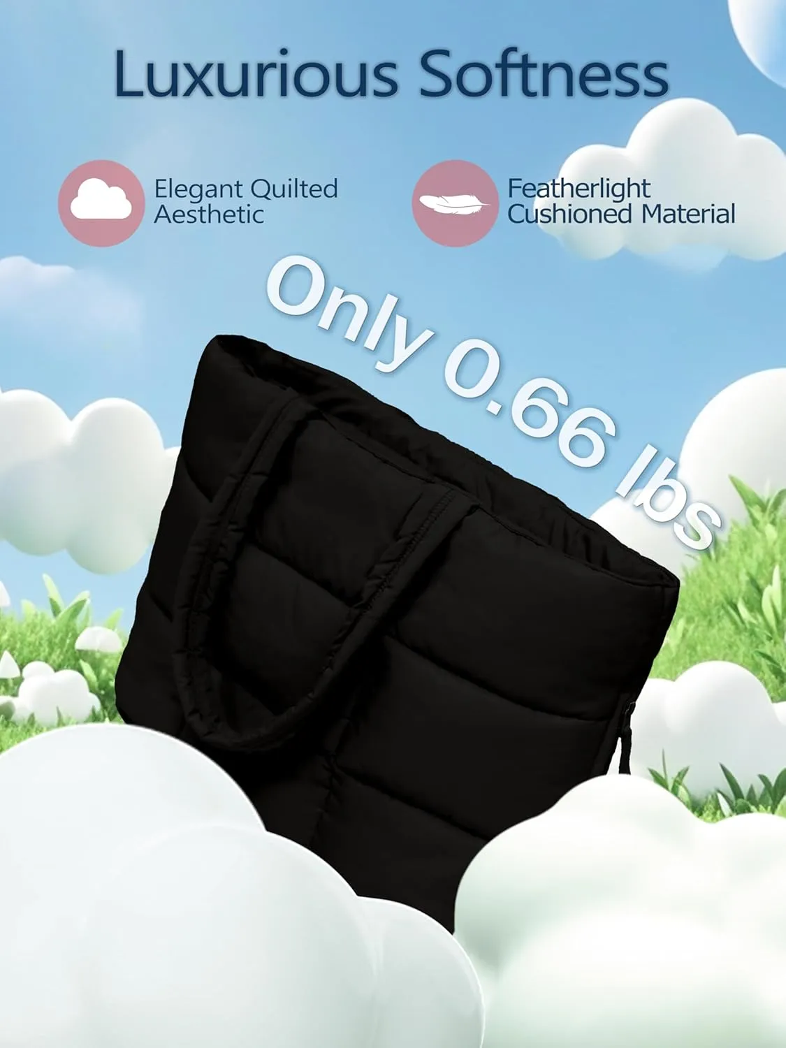 Puffer Tote Bag for Women, Large Quilted Puffy Handbag with Side Pockets Lightweight Shoulder Bag