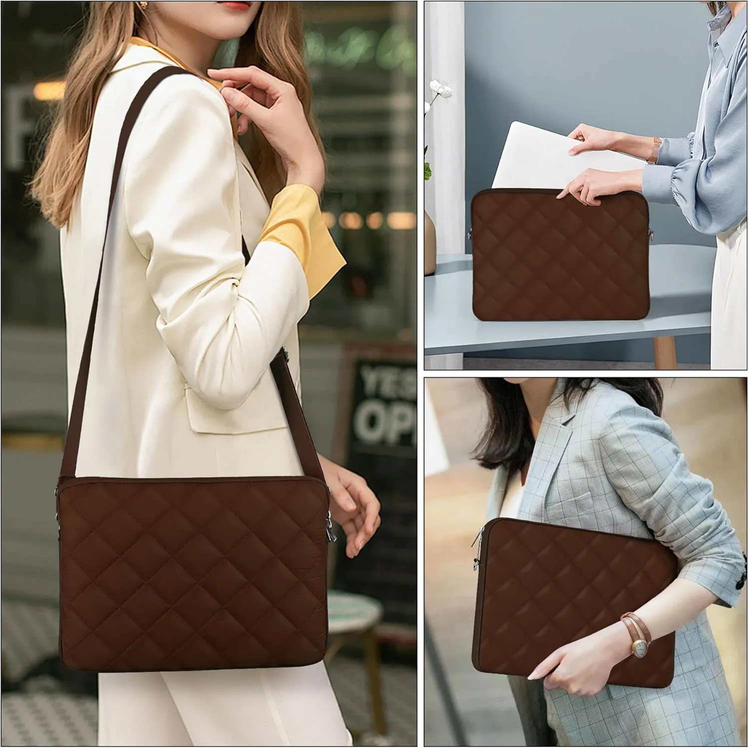 Puffy Quilted Laptop Sleeve with a Removable Shoulder Strap Compatible with MacBook Air 15 inch M2 A2941 2023/Pro 15 A1990 A1707, 15 Surface Laptop 5/4/3,Dell XPS 15,HP Stream 14 inch
