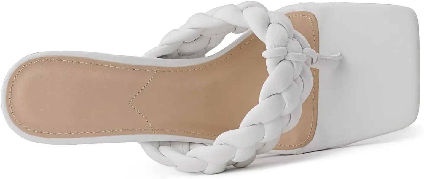 RF ROOM OF FASHION Women's Open Square Toe Slide On Mid Heel Sandals