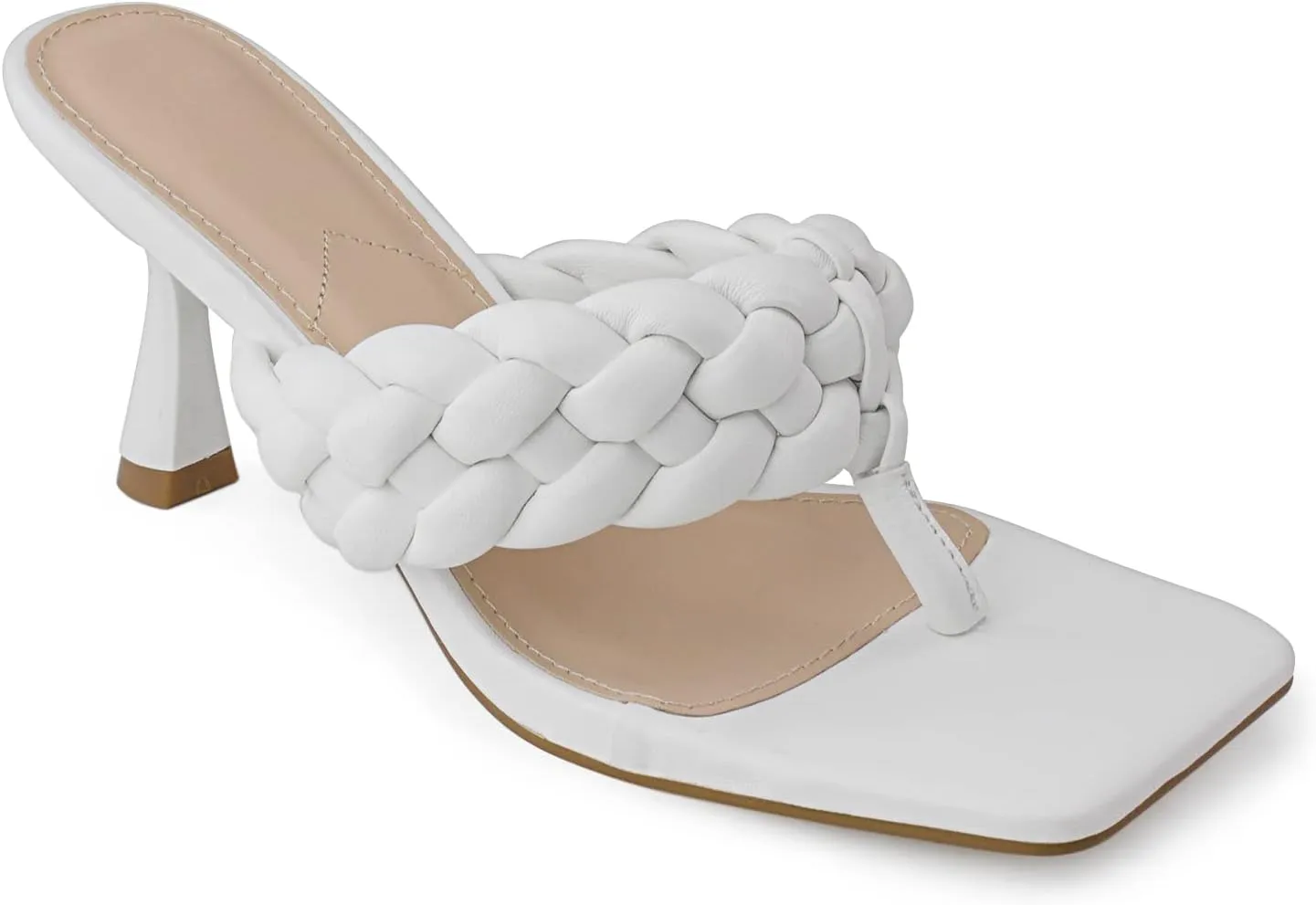 RF ROOM OF FASHION Women's Open Square Toe Slide On Mid Heel Sandals