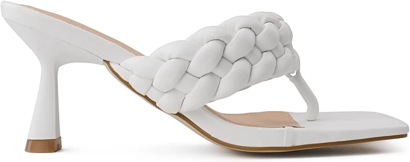 RF ROOM OF FASHION Women's Open Square Toe Slide On Mid Heel Sandals